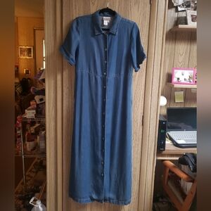 VTG Coldwater Creek Maxi Dress Denim Look Y2K Button Front Sze 10 Tencel Lyocell